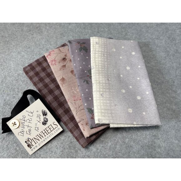 Daiwabo Fat Pack Quilting Fabric By Pinwheels 12"x20" Browns/Purples Floral & Pl - Picture 1 of 9